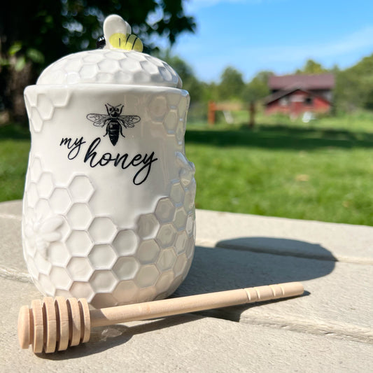 Concord Bee Co. Honey Jar & Wooden Honey Dipper